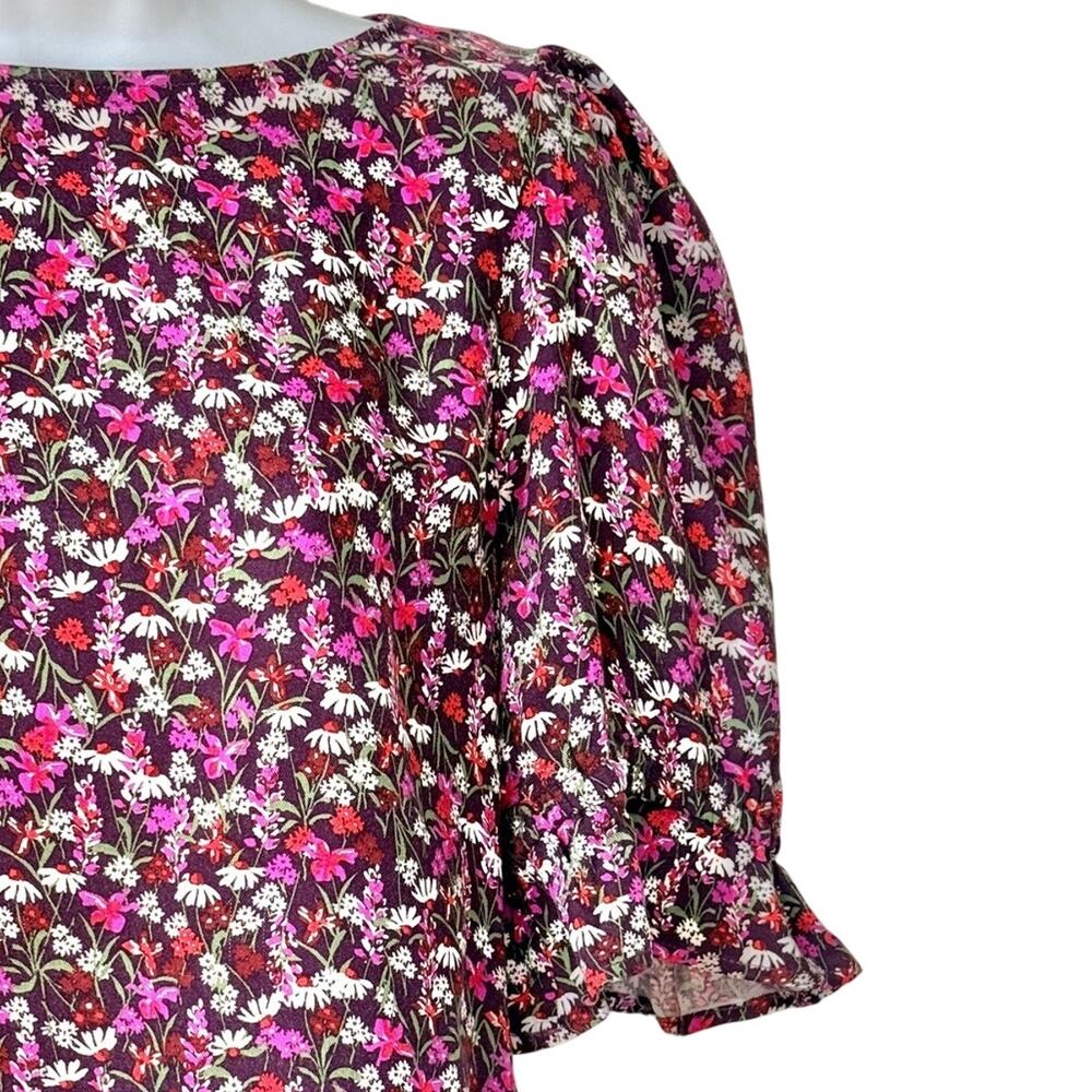 Draper James Maroon Pink White Daisy Floral Puff Sleeve Blouse Ruffle Cuff Sz S - Picture 5 of 8